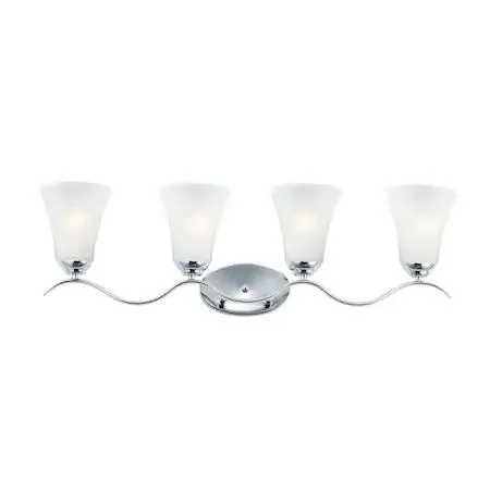 Four-light polished chrome vanity bar with frosted glass shades, 31.5 inches wide