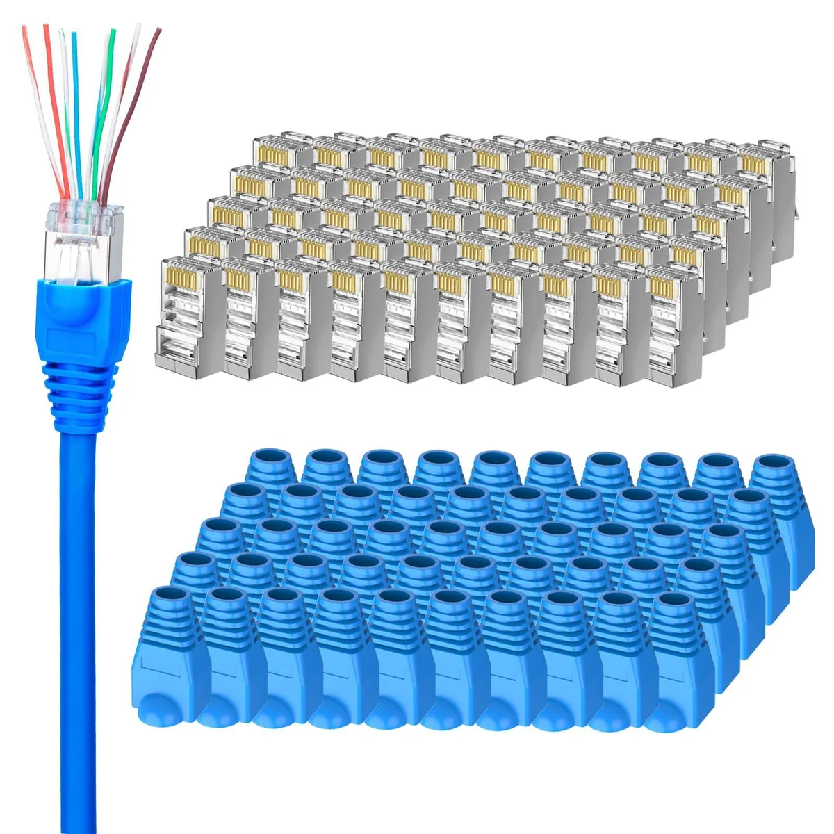 KEHIPI KEHIPI 100-Pack Cat 6 Pass Through Shielded RJ45 Connectors with Boots — product photo