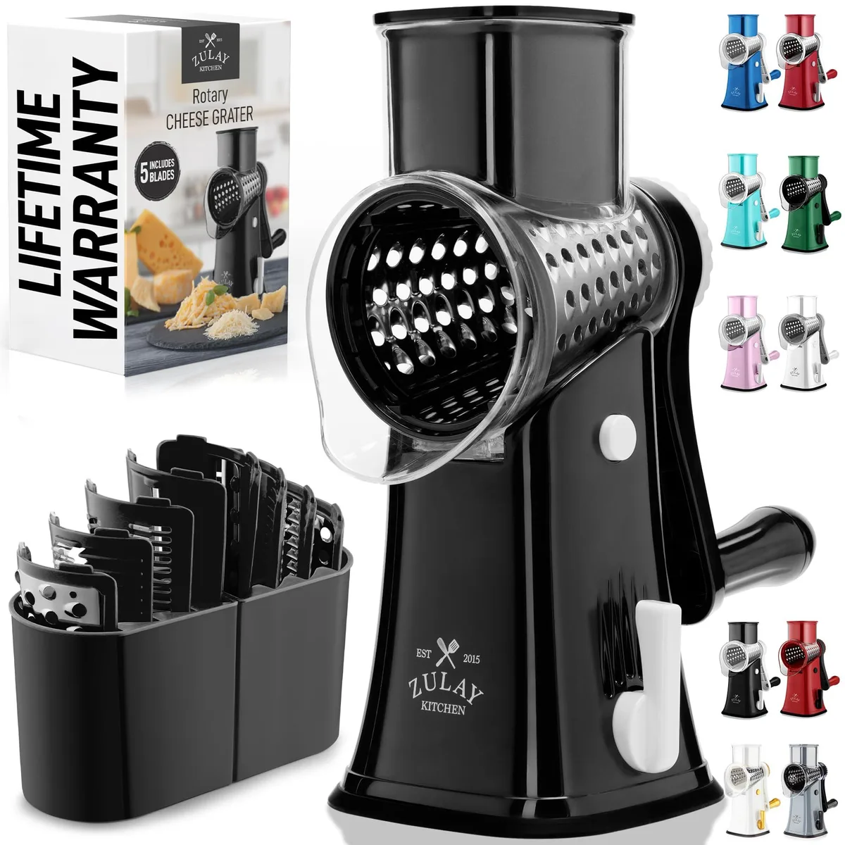  Zulay Kitchen Rotary Cheese Grater 5 Blade Manual Hand Crank — product photo