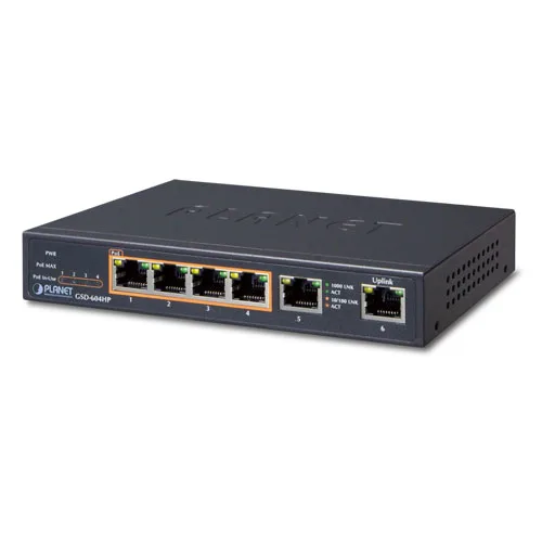 PLANET PLANET GSD-604HP 6-port PoE+ network switch 55W budget — product photo