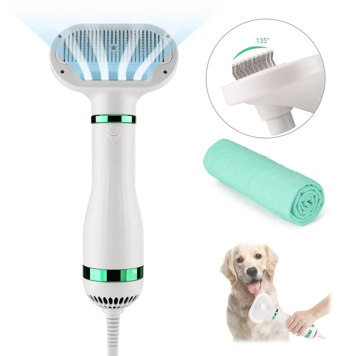 Ownpets Ownpets PET0121 2-in-1 Pet Hair Dryer &amp; Slicker Brush 11.2" White — product photo