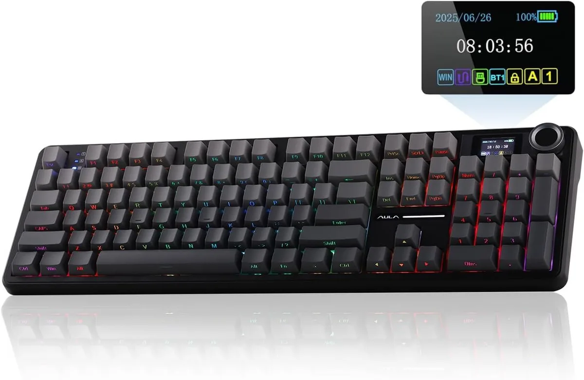 usbroway usbroway F108 PRO Wireless Gaming Keyboard 1.14 Screen 8000mAh 104 Keys Black Gradient — product photo