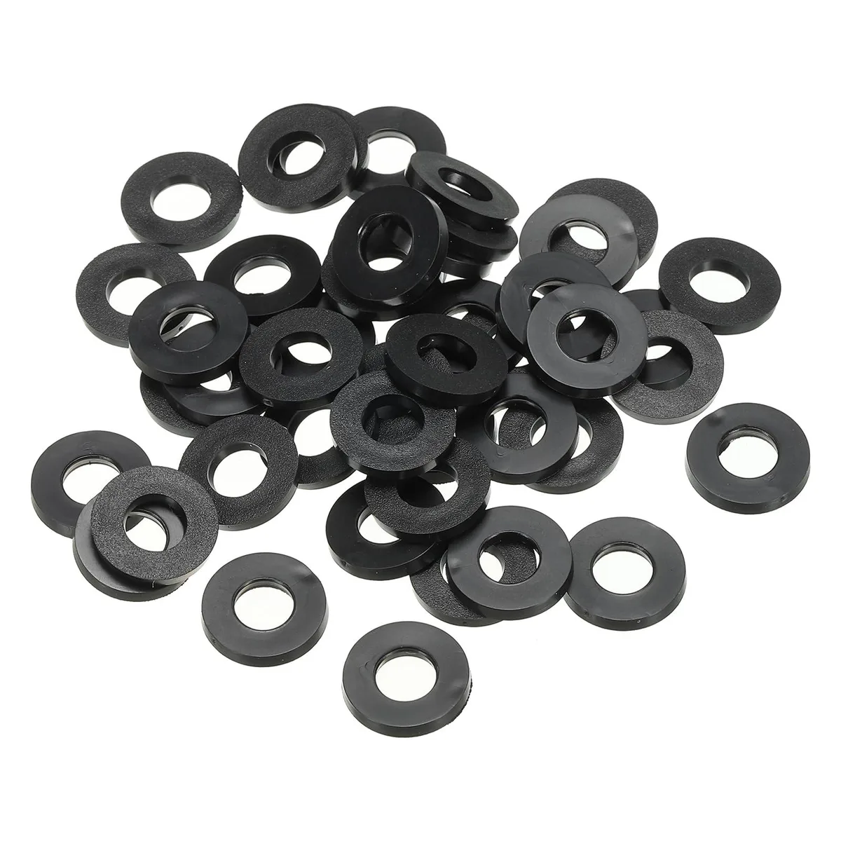 Black rubber flat washers in bulk pack, 120 pieces, 8mm inner diameter, 16mm outer diameter, 2.2mm thick