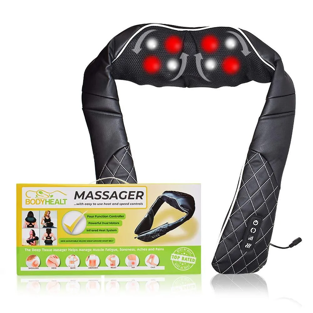 Grey leather shiatsu massage pillow with heat function and corded power