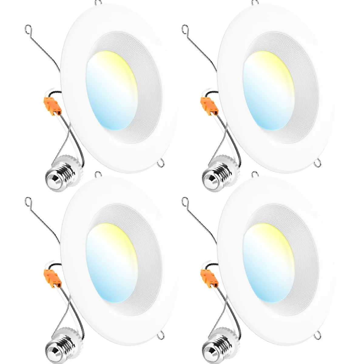 White 5/6 inch LED recessed downlight with baffle trim and clear prismatic lens
