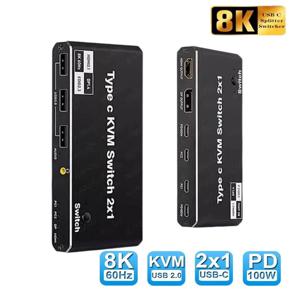 Jansicotek Jansicotek OZK7 2-port USB-C KVM switch 8K60 100W PD — product photo