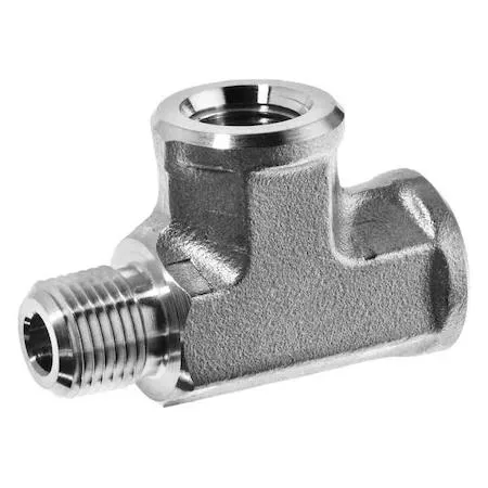 Small stainless steel street tee with male and female NPT threads