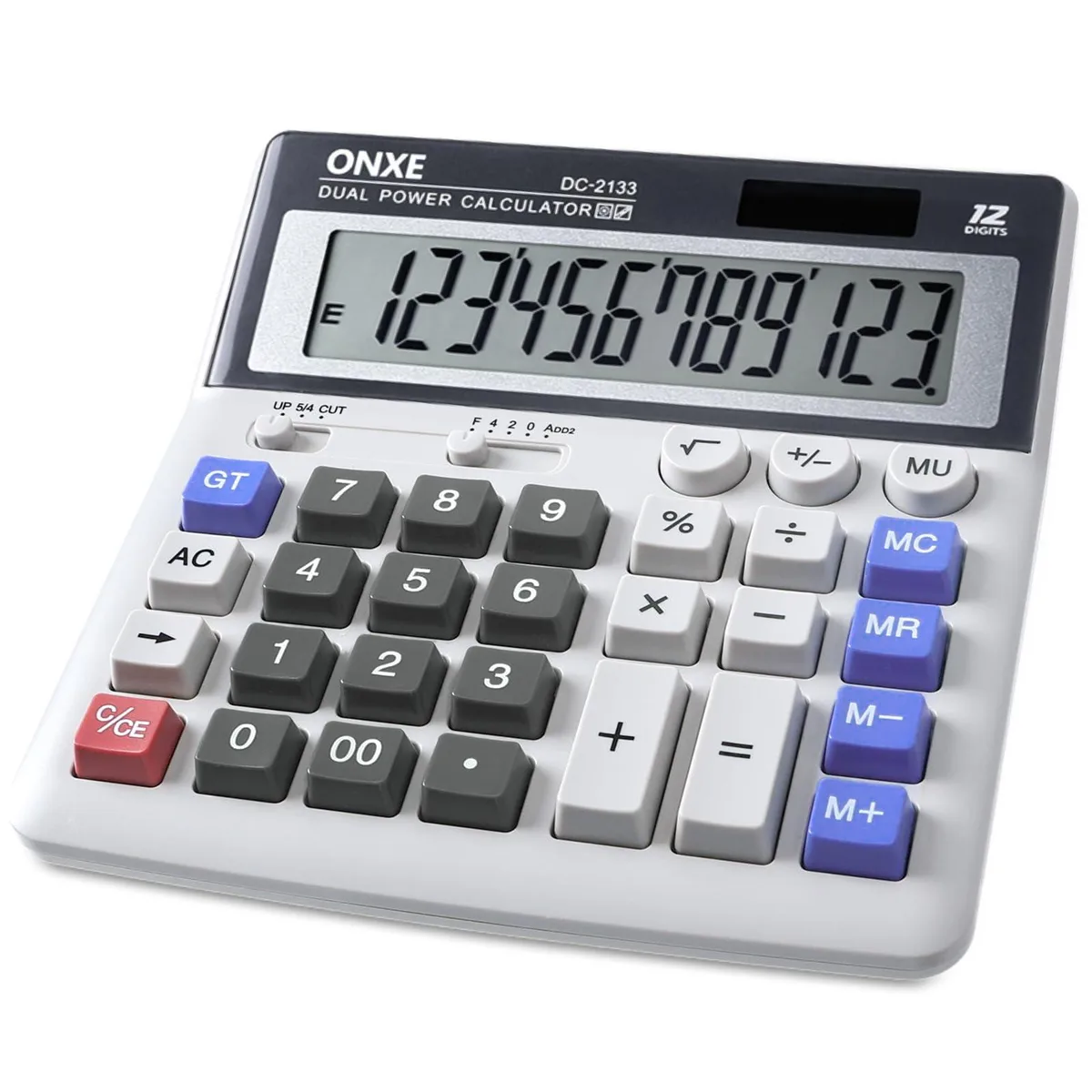 Pink HP 12-digit desk calculator with 4.9-inch tilted LCD and large white keys