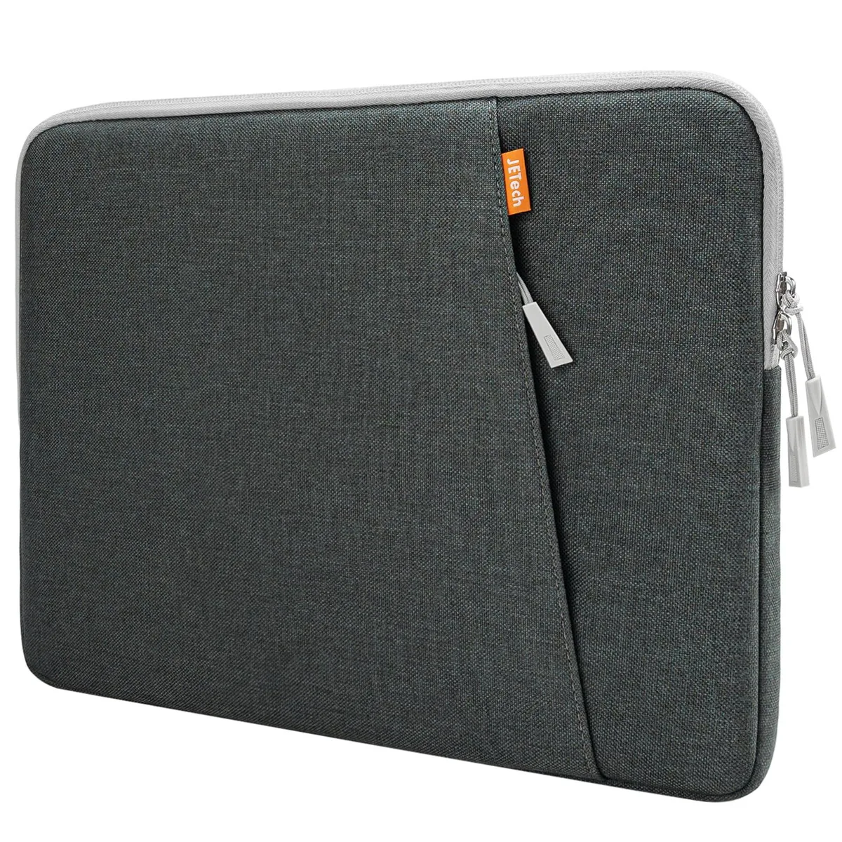 Dark grey polyester laptop sleeve with front pocket