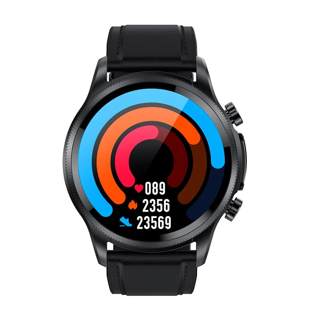 Allentian E400 smartwatch, black leather strap, medium size, aluminium alloy case, TFT touchscreen