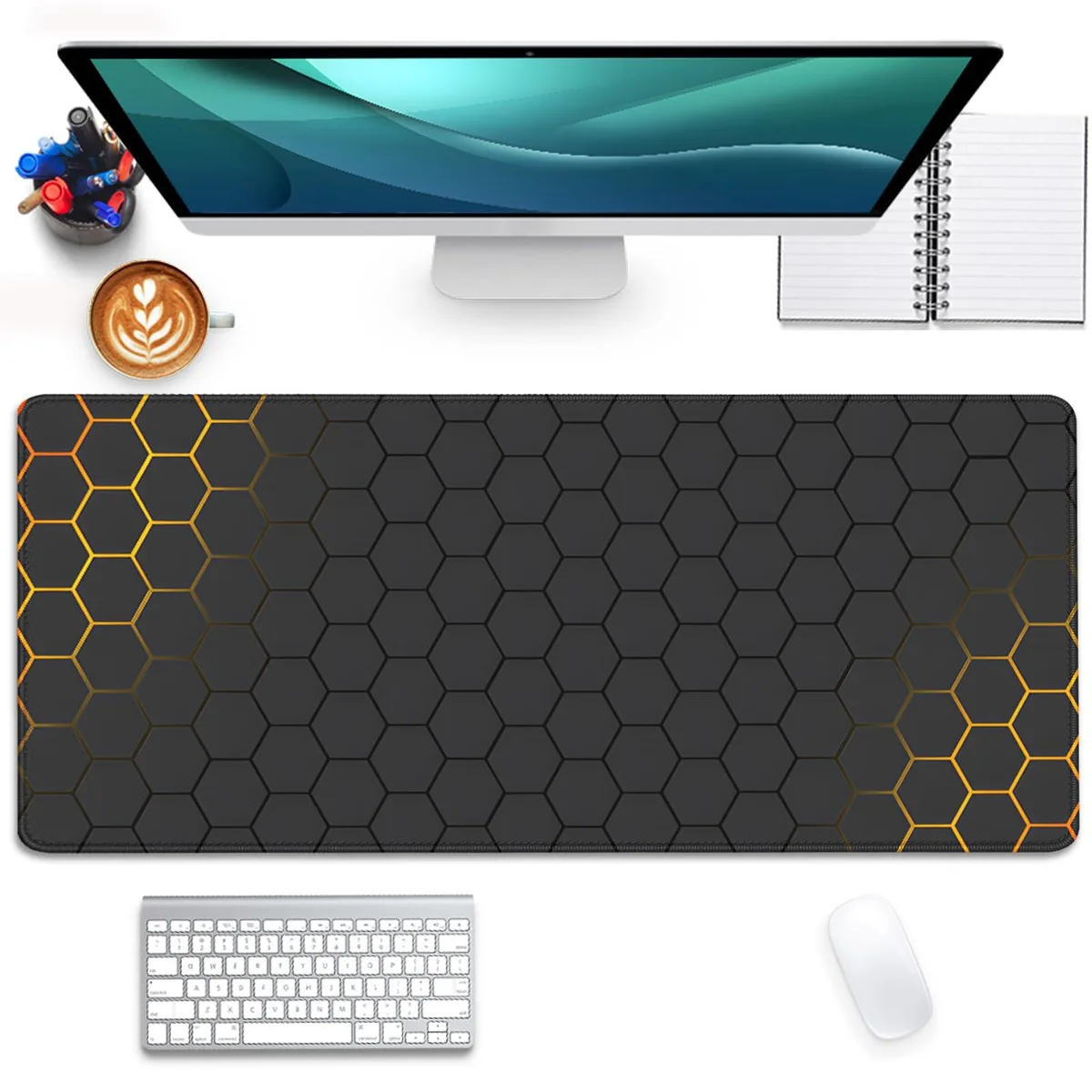  PBLJMJ Black Gold Honeycomb Mouse Pad 27.5x11.8 in — product photo