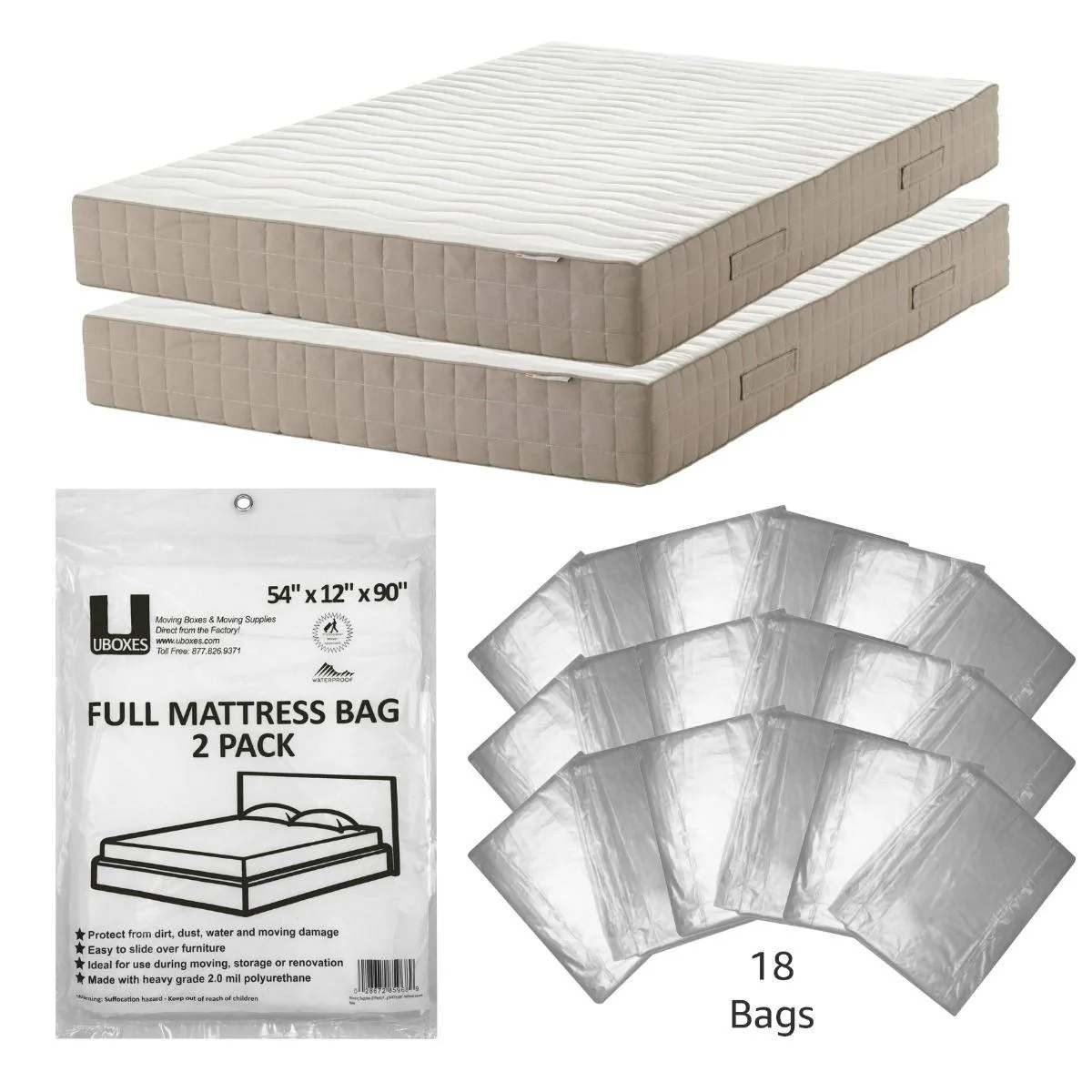 UBMOVE UBMOVE 18 Full Mattress Covers 54x12x90" Poly Bags — product photo