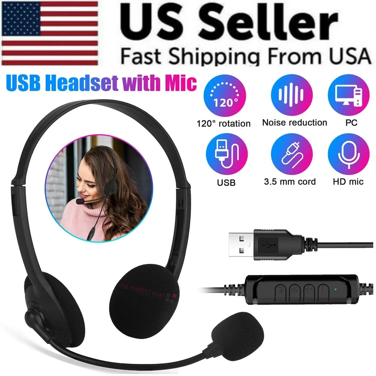 The Perfect Part The Perfect Part USB Headset with Microphone Black 100 — product photo