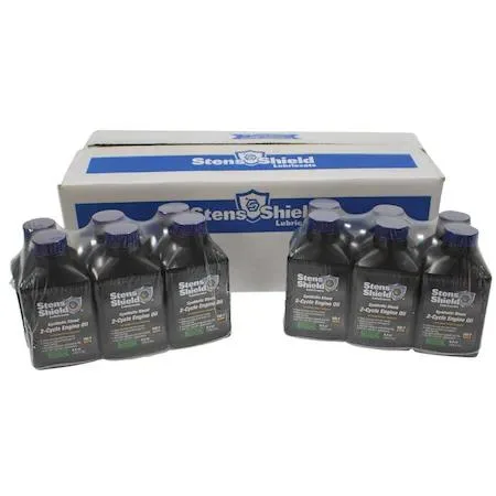 Cardboard case holding twenty-four 6.4 oz Stens 2-cycle oil bottles
