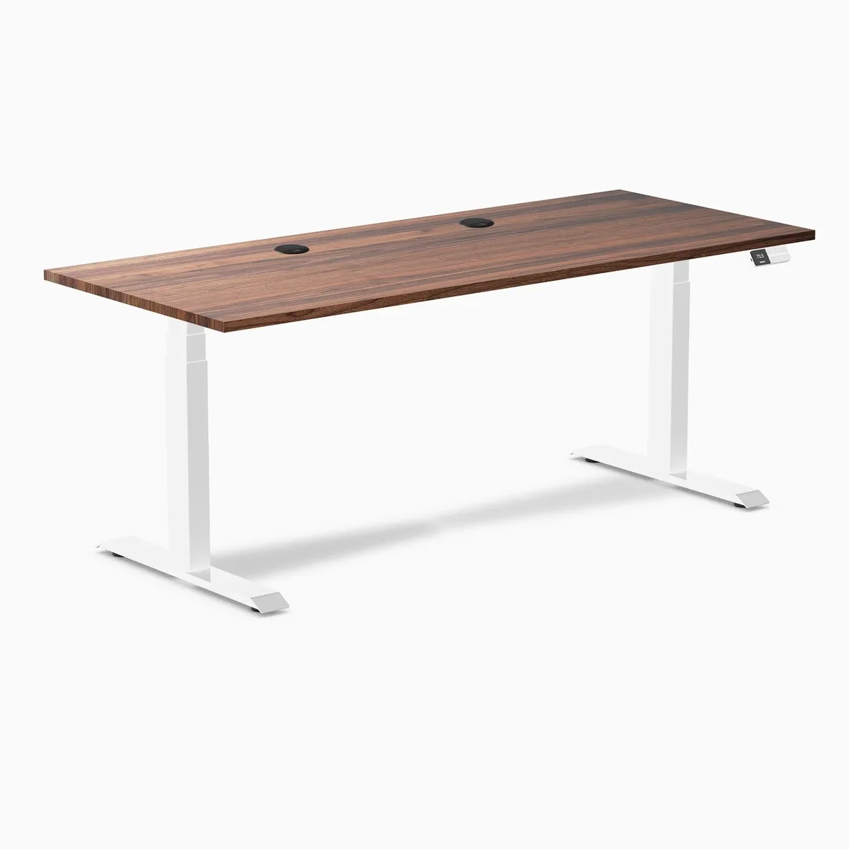 Desky Desky Dual Hardwood Sit Stand Desk Walnut 72 x 30 inches with Grommets White — product photo