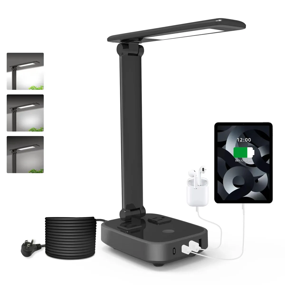 DNBeffulgent DNBeffulgent SPMKJ-07 Desk Lamp 4 USB 2 AC 5ft Cord Touch Dimmer — product photo