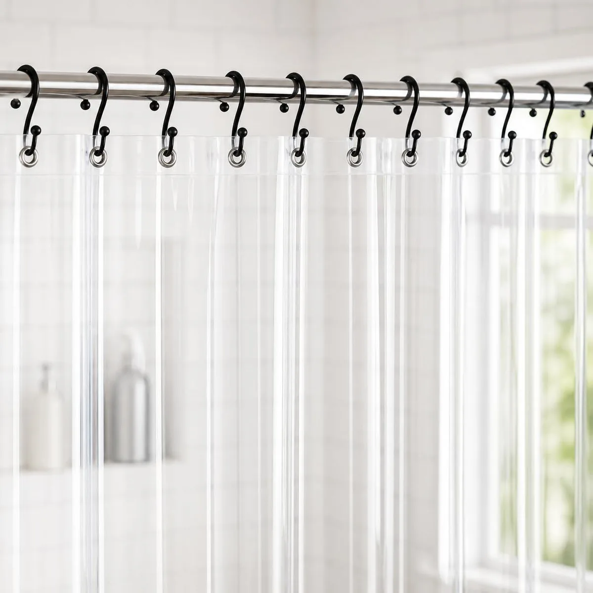 No Smell Shower Curtain Liner 72x72 Clear PEVA bath hardware — product photo