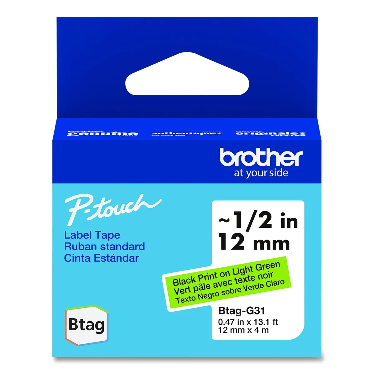 Brother Brother P-Touch BTAGG31 Label 12 mm x 4 m Black on Light Green — product photo