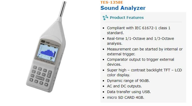 TES Electrical Electronic Corp. TES Electrical Electronic Corp. 1358E Sound Analyzer 1/1 1/3 Octave — product photo