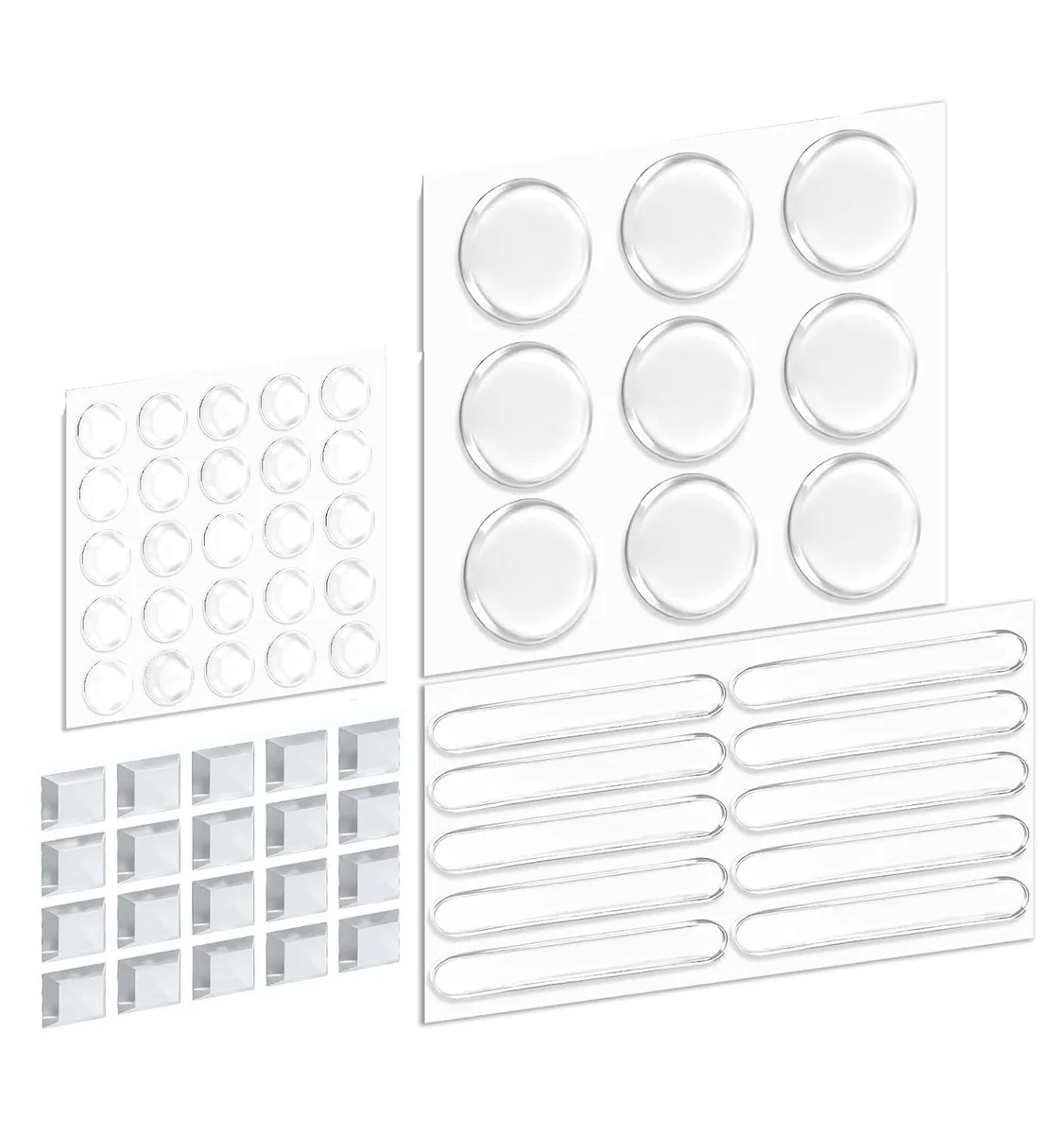 Clear silicone cabinet bumpers in four shapes, 99 pieces total