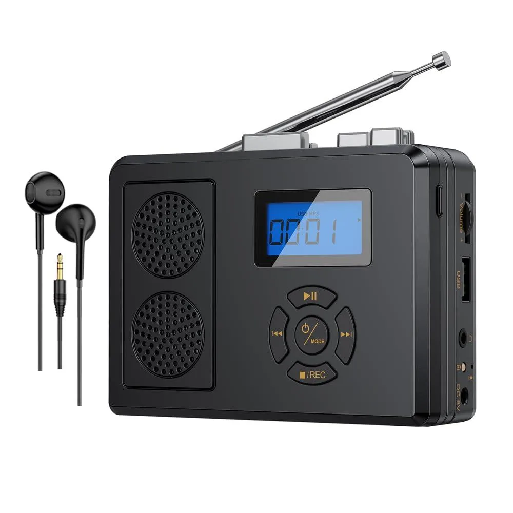 Portable Cassette Tape Player FM Radio USB MP3 Converter Dual Speakers Rechargeable Battery LCD 3.5mm Jack — product photo