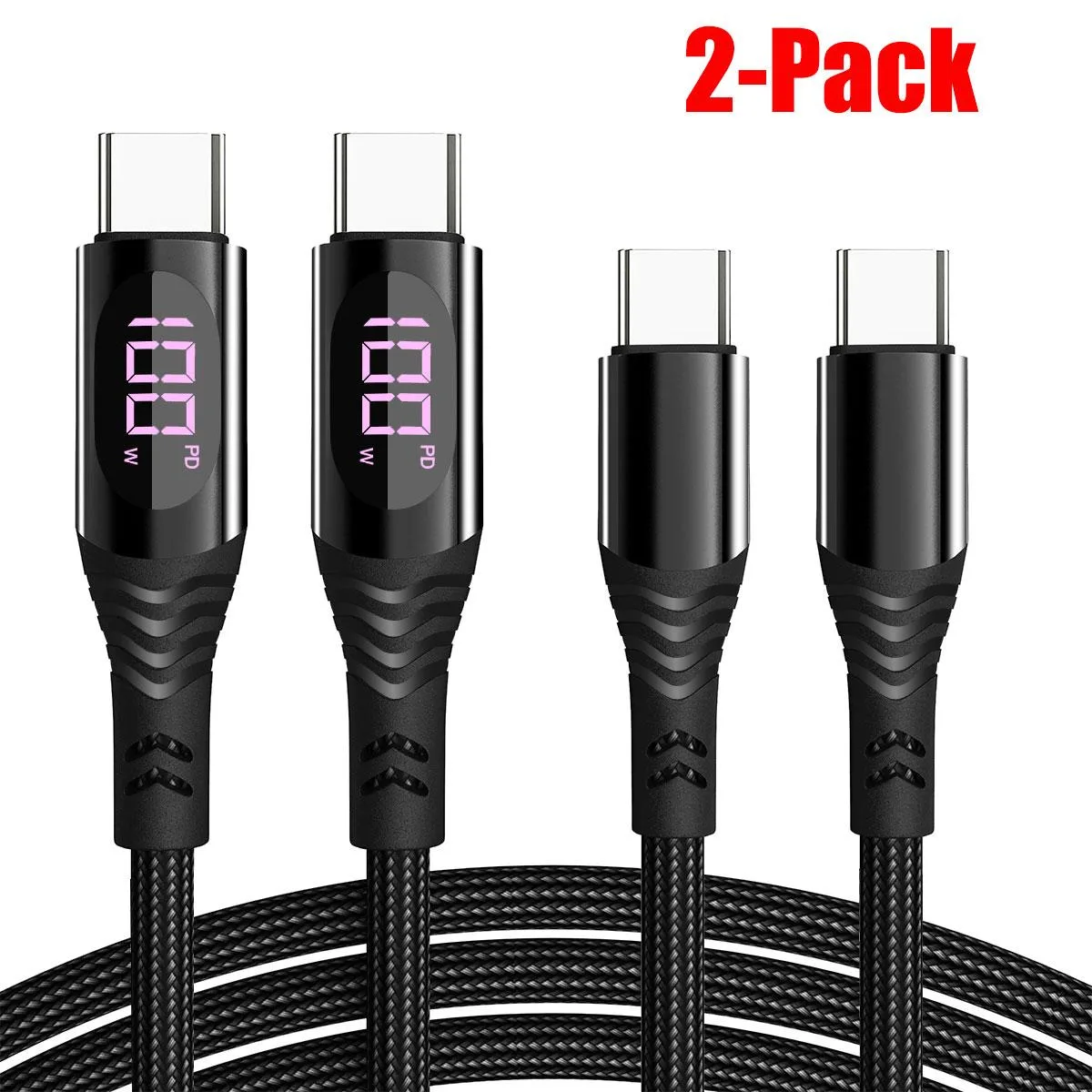 SZYG SZYG USB-C Cable 2-Pack 4ft 100W LED Display Black — product photo