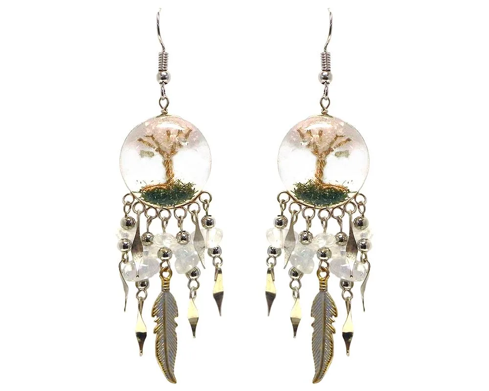 Mia Jewel Shop Mia Jewel Shop Tree of Life Acrylic Feather Dangle Earrings White — product photo