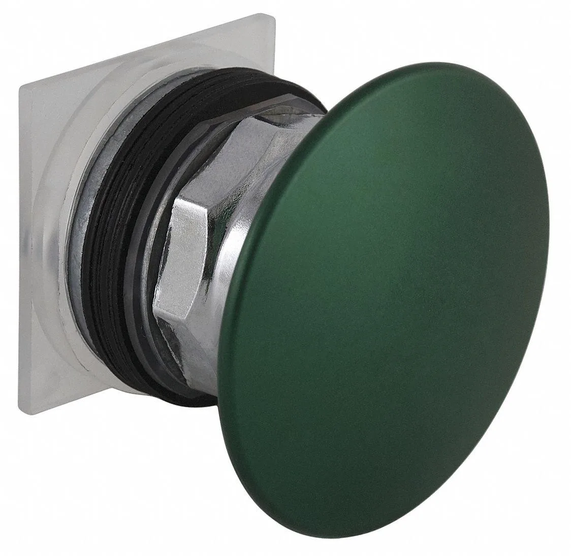 Green mushroom-head push button 30mm metal finish