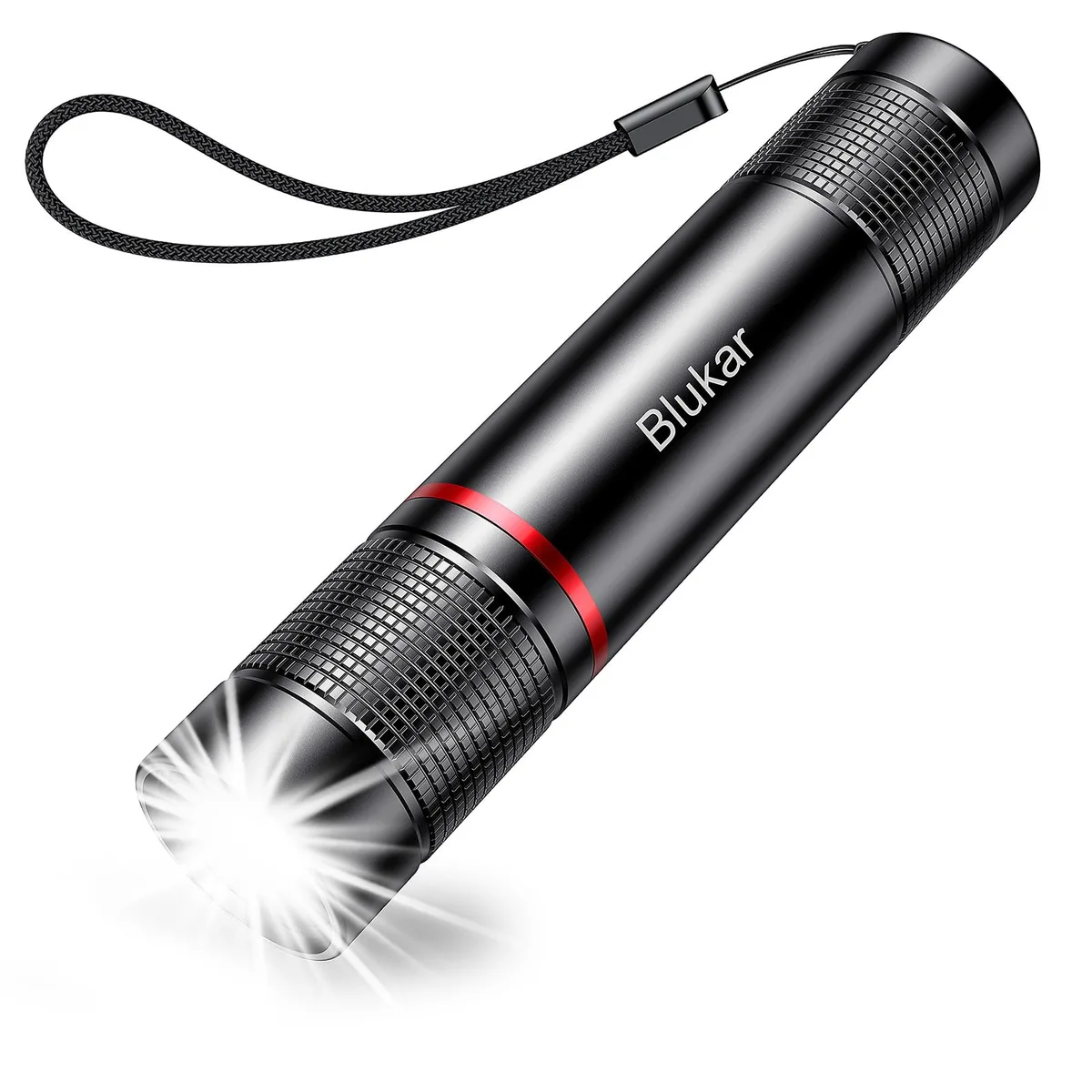 Black aluminium mini flashlight, pocket sized, USB-C rechargeable