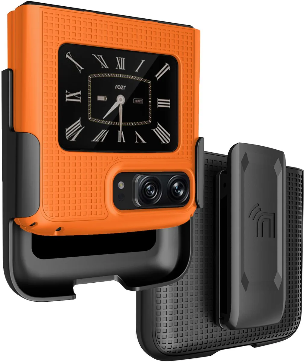 Nakedcellphone Nakedcellphone Grid Case + Belt Clip Holster Orange for Motorola RAZR 3 5G 2022 — product photo