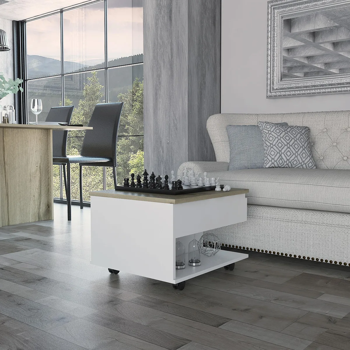 tuphen tuphen White and Light Oak Lift Top Coffee Table with Drawer and Shelf — product photo