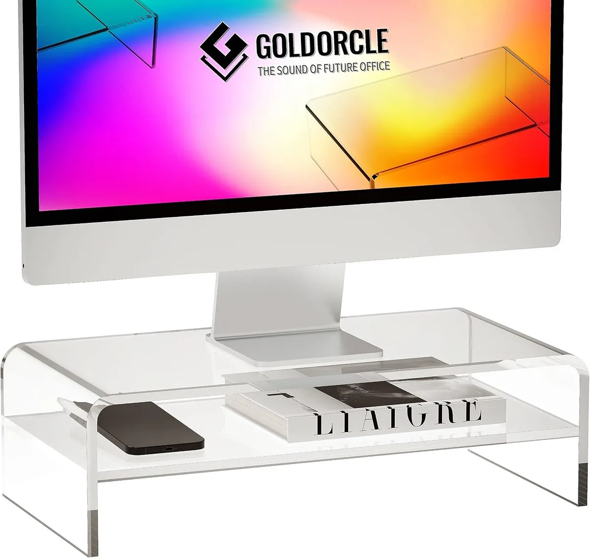 PISKEKAT PISKEKAT Acrylic Monitor Stand Riser Clear 4.7 inch (Big) — product photo