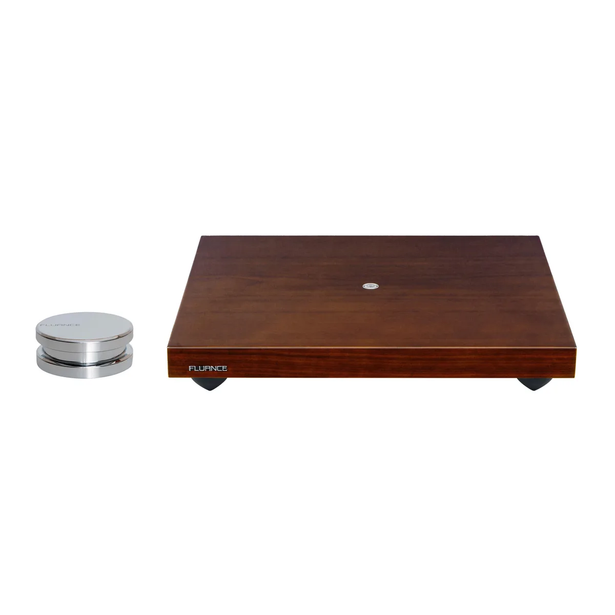 Natural walnut isolation base with record weight, dense MDF platform, adjustable feet and bubble level