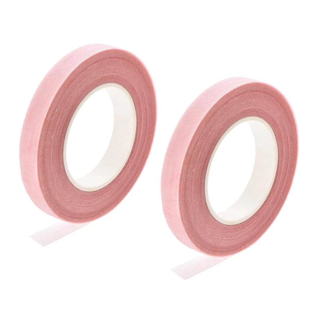 Two rolls of pink floral tape with printed flower pattern on corrugated paper