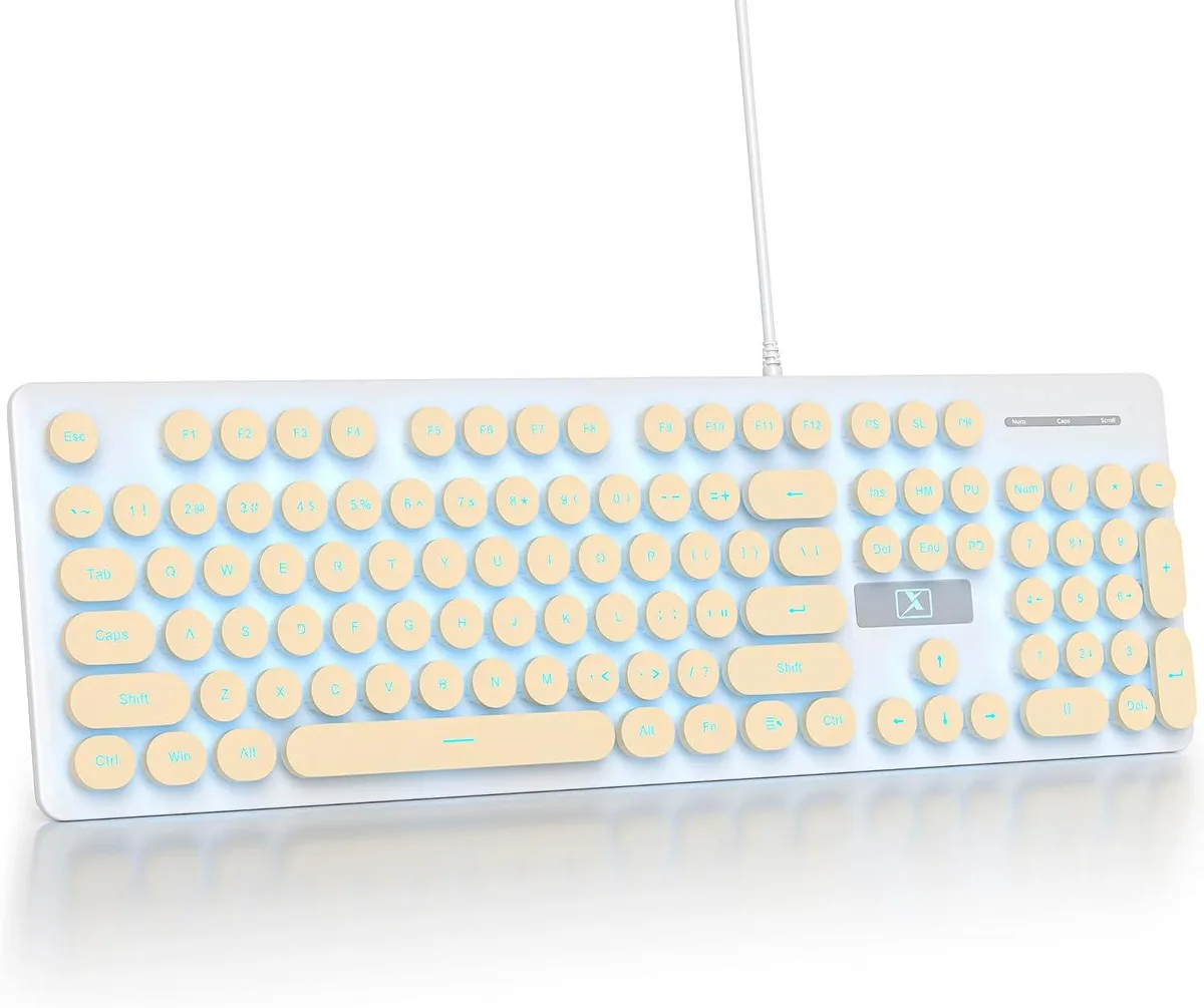 usbroway usbroway Retro Typewriter Gaming Keyboard Beige 104 Keys Blue LED Backlit Membrane Wired — product photo