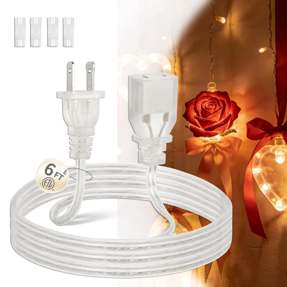  PEESIN Clear Extension Cord 6 ft 2×18 AWG 125V 7A — product photo