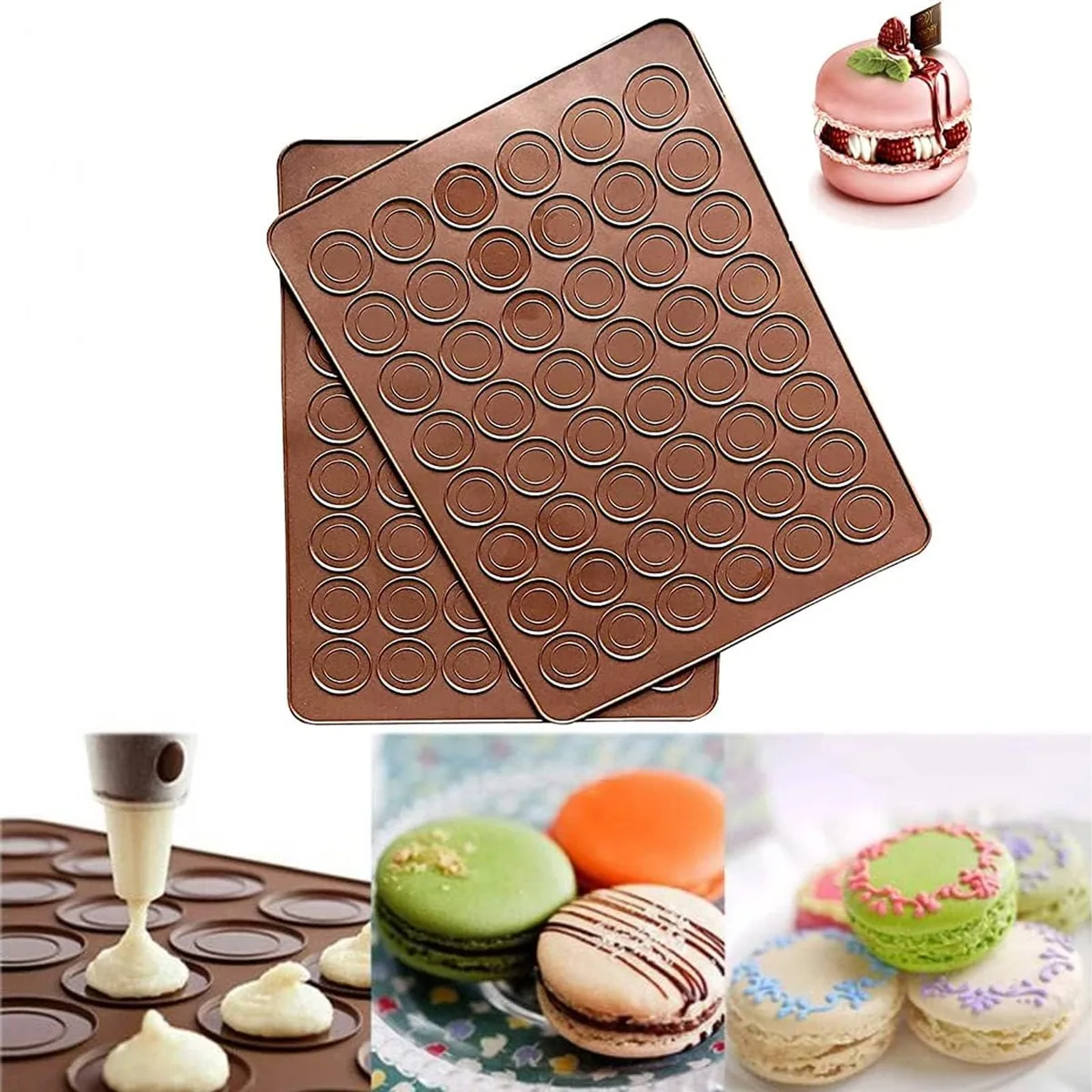 Two flexible silicone mats with 48 round impressions each, basketweave texture, light colour