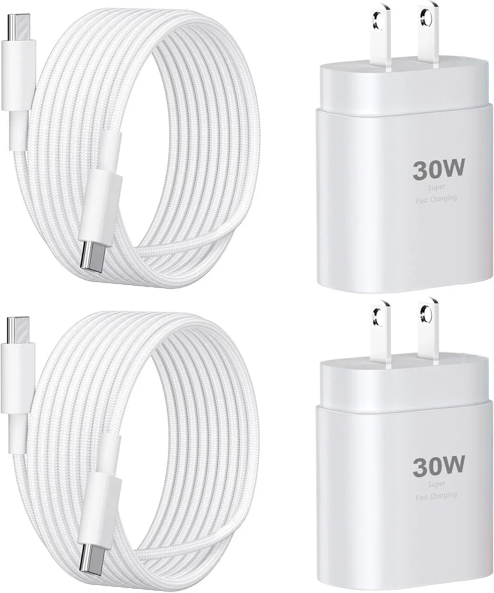  30W USB-C Charger with 10ft Cable 2-Pack White — product photo