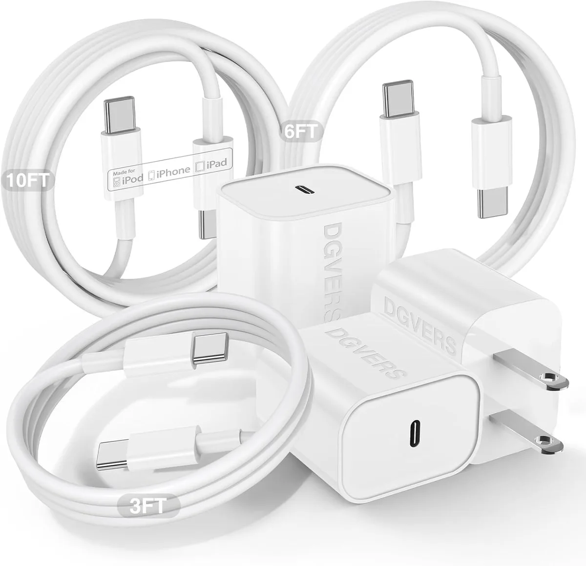 ONITOON ONITOON 20W USB-C Wall Charger 3-Pack with 3/6/10ft Cables — product photo
