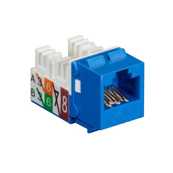 Blue Cat6 keystone jack with gold contacts, single unit