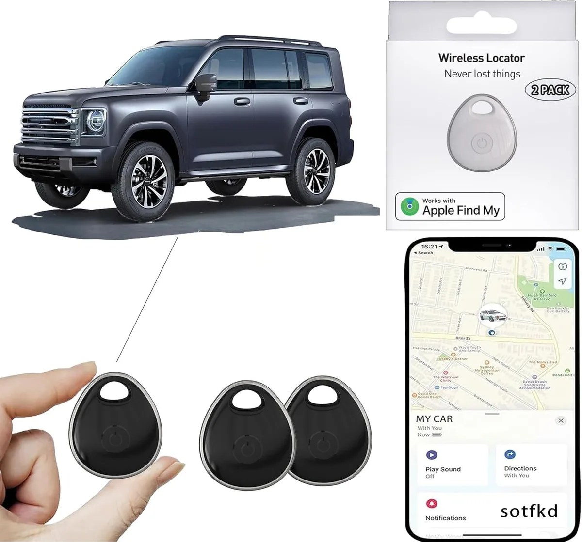 Werleo Werleo 2-Pack GPS Tracker for Vehicles (iOS, Find My, Black) — product photo