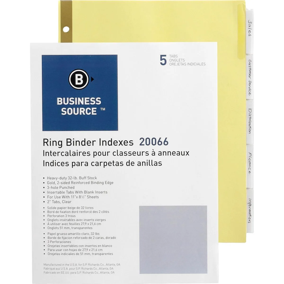 Business Source Business Source 20066 Index Dividers 5 Tab 11" 32 lb accessory — product photo