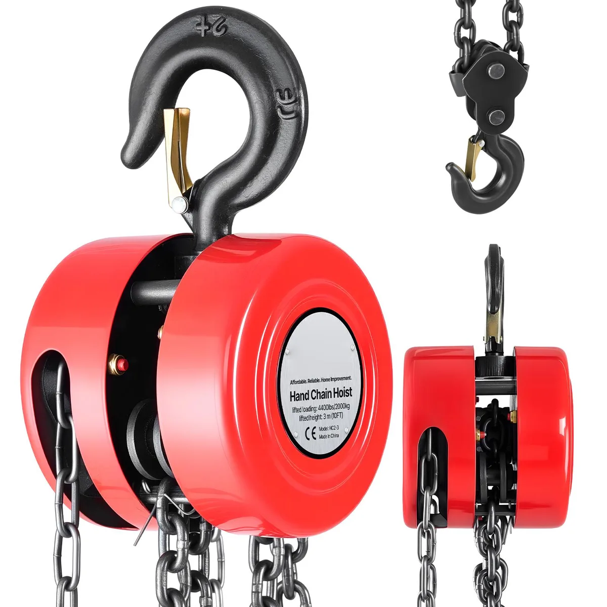 VEVOR VEVOR Hand Chain Hoist 2 T 4400 lbs G70 10 ft Red — product photo