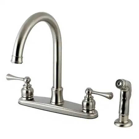 Vintage brushed nickel centerset kitchen faucet with matching side sprayer