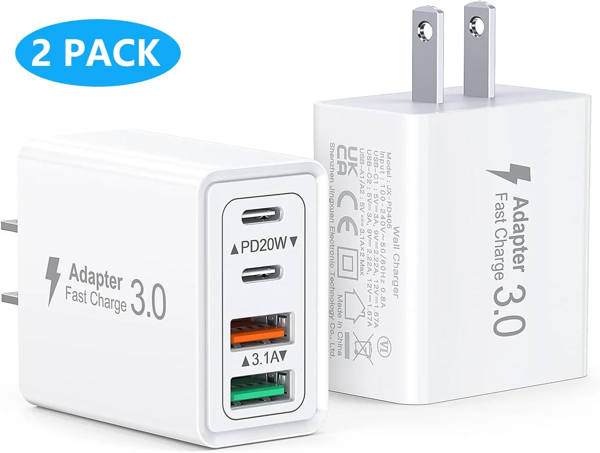 Hitoor Hitoor 40W 4-Port USB-C PD QC 3.0 Wall Charger 2-Pack White — product photo