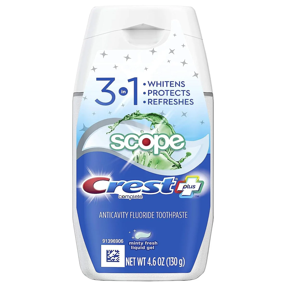 White 4.6 oz toothpaste tube with mint gel paste visible