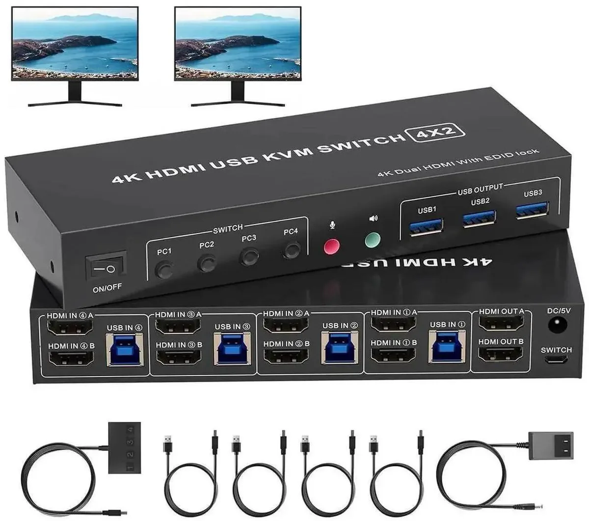 Vszerda Vszerda 4-Port 2-Monitor HDMI KVM Switch 4K@60Hz USB 3.0 — product photo