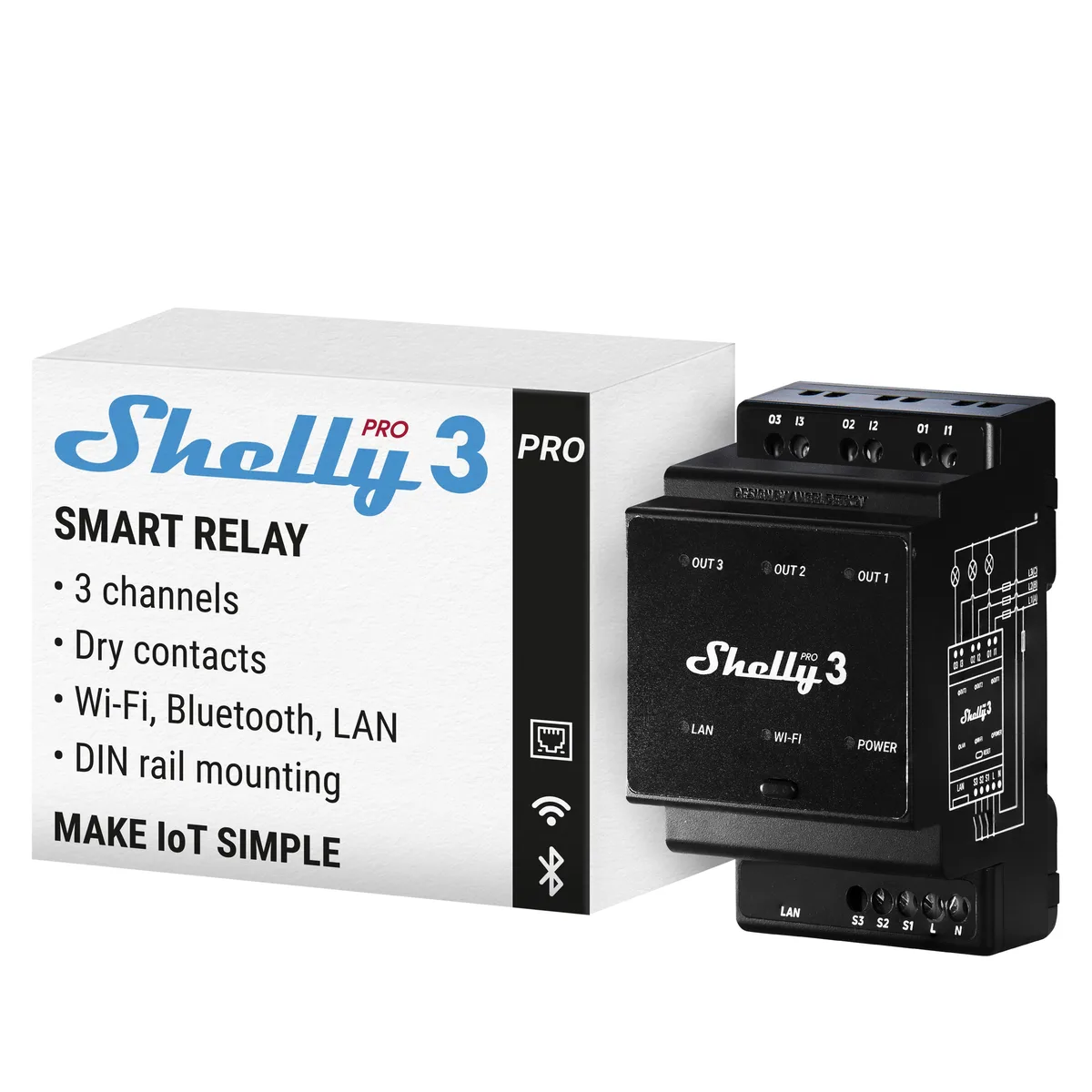 Compact grey DIN rail relay module with three channels