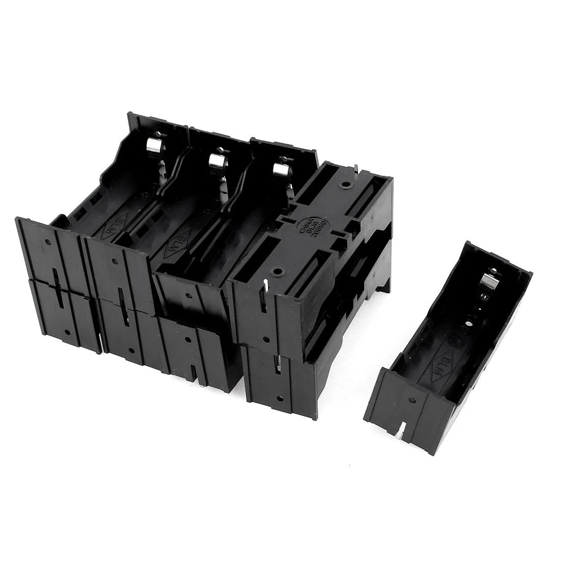 Nine black plastic 26650 battery holder cases