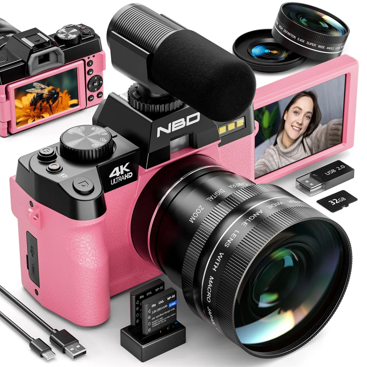 G-Anica G-Anica 4K 48MP Shoot Camera 180° Flip Pink — product photo